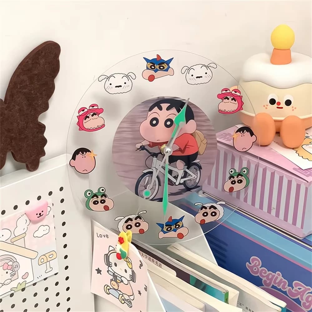 Orologio da Parete in Acrilico Kawaii Crayon Shin-chan, Orologio Silenzioso Trasparente Anime per Decorazione Camera da Letto delle Ragazze, Regalo di Compleanno e Natale
