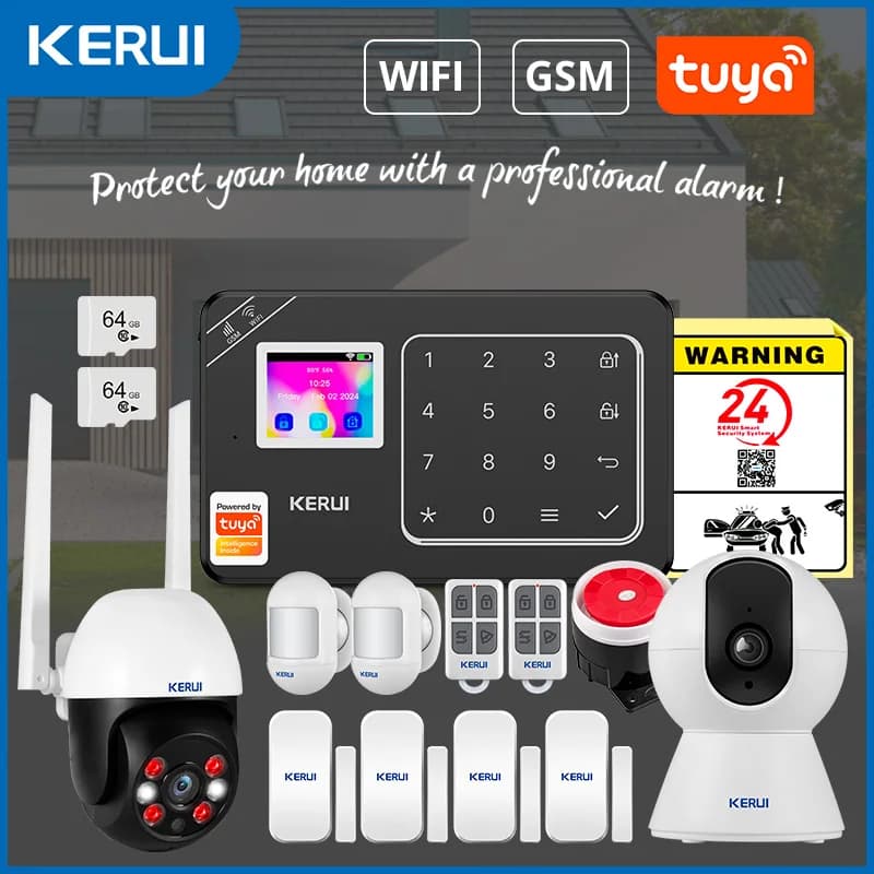 KERUI W181 Pannello di allarme nero con sensore di movimento PIR Sensore porta WiFi Sistema di allarme GSM Smart Home Tuya Smart App Controllo remoto
