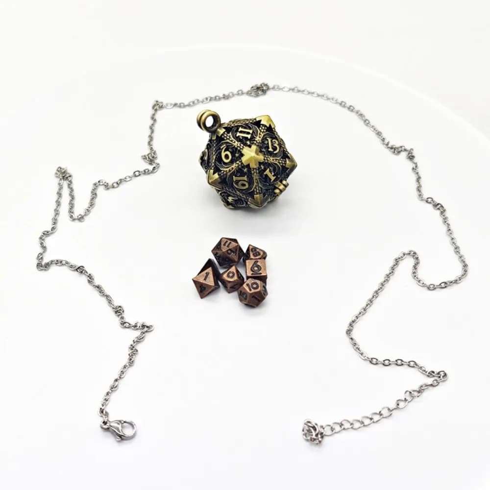 1 Set Collana con Dadi in Metallo Cavi a 20 Facce per DND TRPG, Mini Dadi Poliedrici Squisiti per Giochi da Tavolo