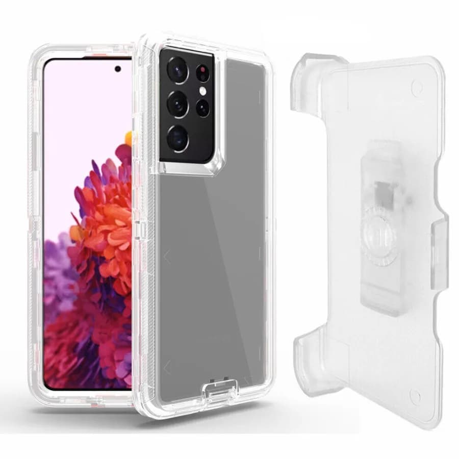 For Galaxy S24 Ultra S24Plus three-layer hybrid case in TPU + PC transparent shock-resistant scratch case with belt clip