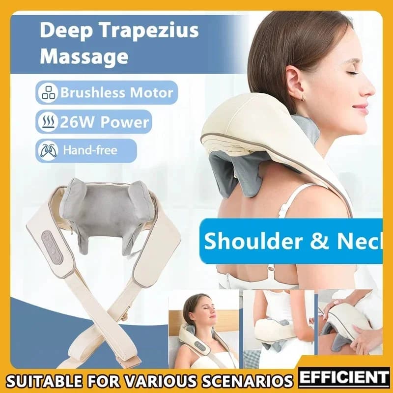 New 2026 26W Brushless Motor Neck And Shoulder Massager Wireless Shoulder And Back Kneading Massage Shawl Neck Masajeador