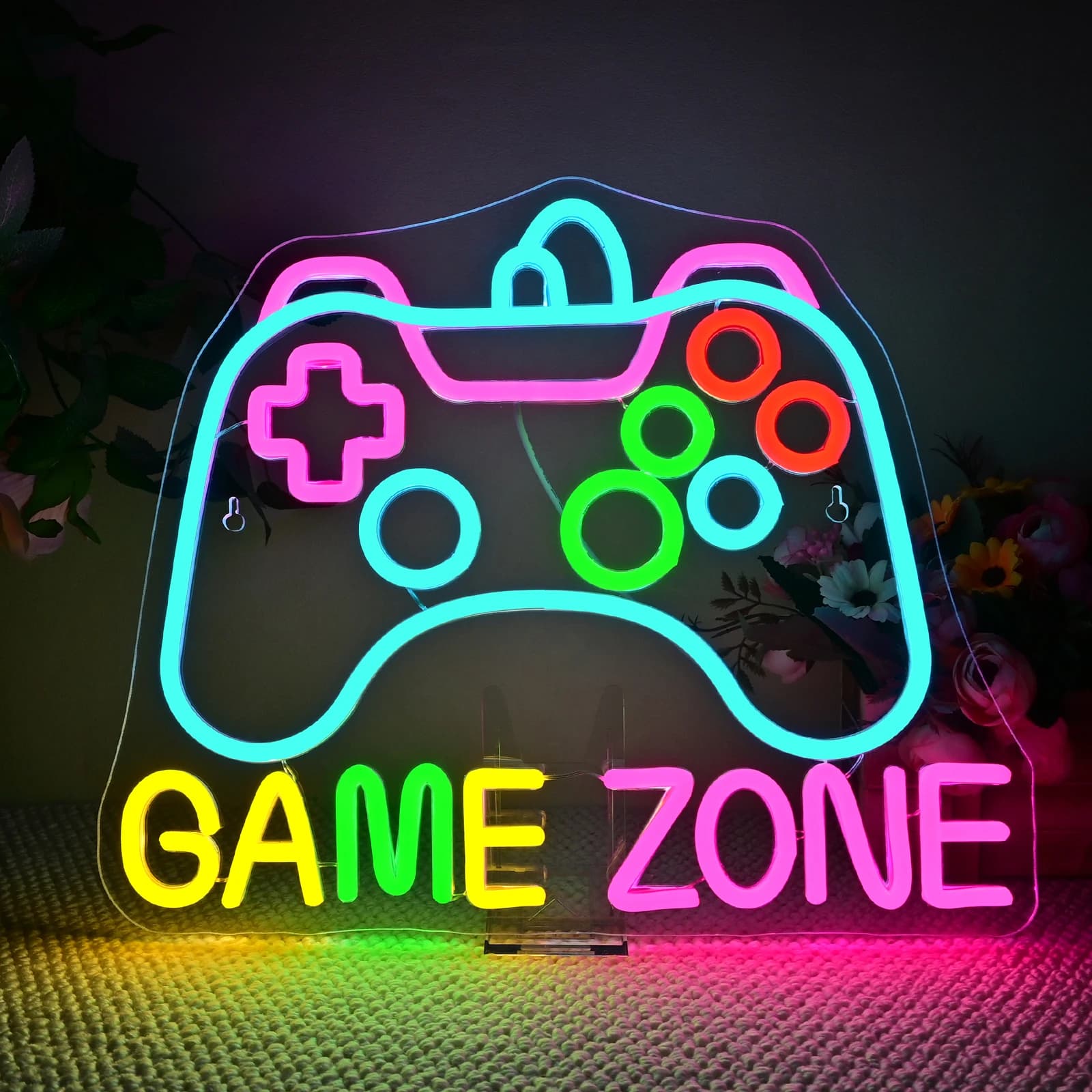 Insegna al neon Game Zone Insegna controller al neon dimmerabile per la decorazione della sala giochi Insegna al neon da gioco a forma di gamepad per l'arredamento della camera dei ragazzi adolescenti