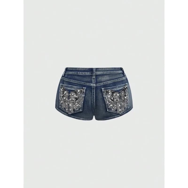 Women's Low Life Denim Shorts, Y2K punk vintage style, embroidered, distressed effect, hot pants