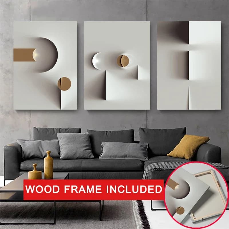3 pieces of modern abstract geometric shape with frame on canvas painting nordic living room interior decoration poster wall art picture decor