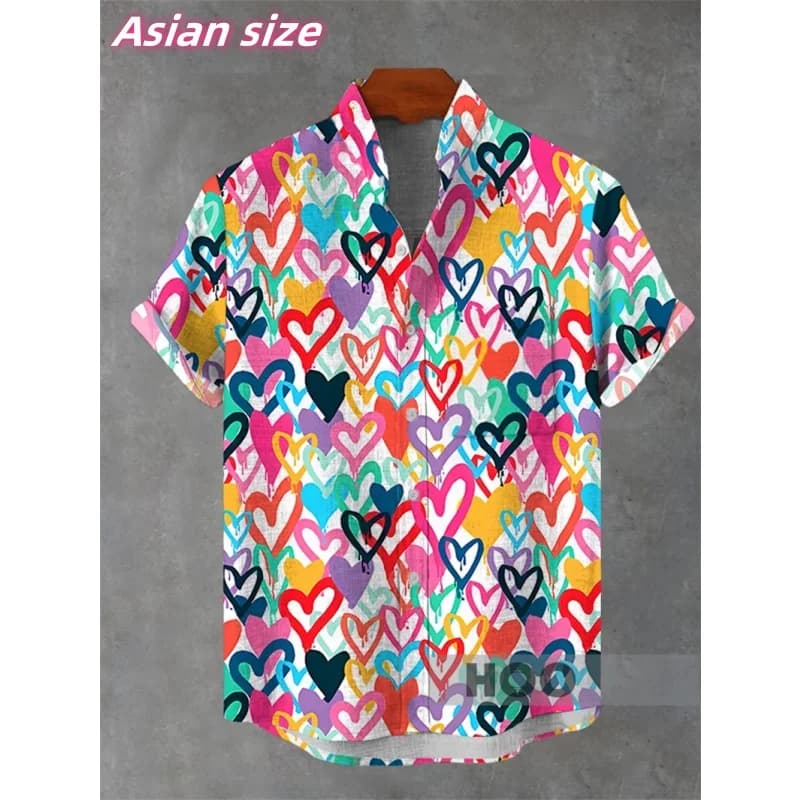 Camicia hawaiana con grafica geometrica colorata per uomo Gatto Cane 3D stampato Manica corta Estate Camicie Aloha allentate Camicetta con risvolto