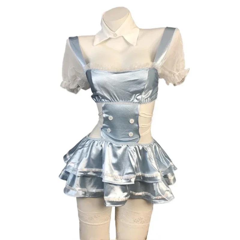 Carino dolce cameriera uniforme costume cosplay fasciatura senza schienale mini abito lolita vestito anime ragazza biancheria intima giochi di ruolo abiti Halloween