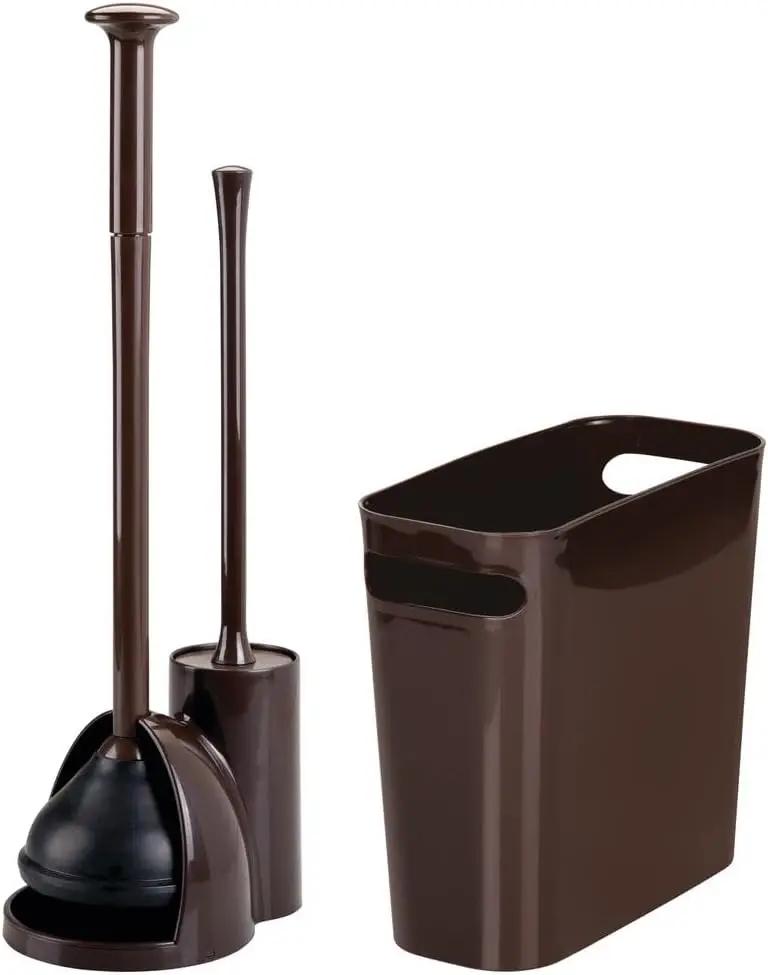 Combinazione Compatta 2-in-1: Scopino WC in Plastica, Sturalavandini e Cestino per Rifiuti
