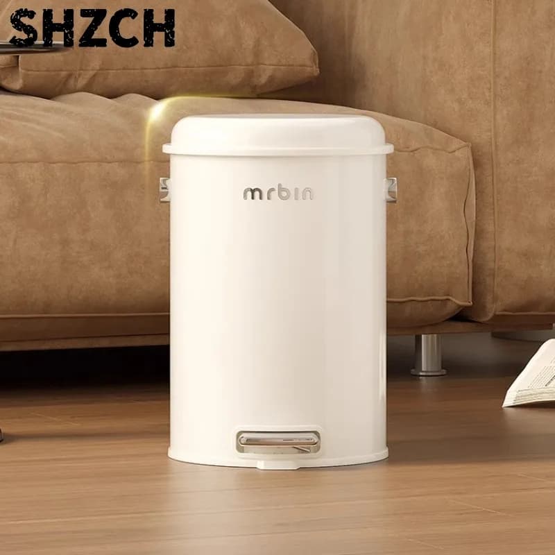 Retro Cream Pedal Trash Bin with Lid, Soft Close Waste Container, Minimalist Bathroom Garbage Can, Silent Kitchen Bucket