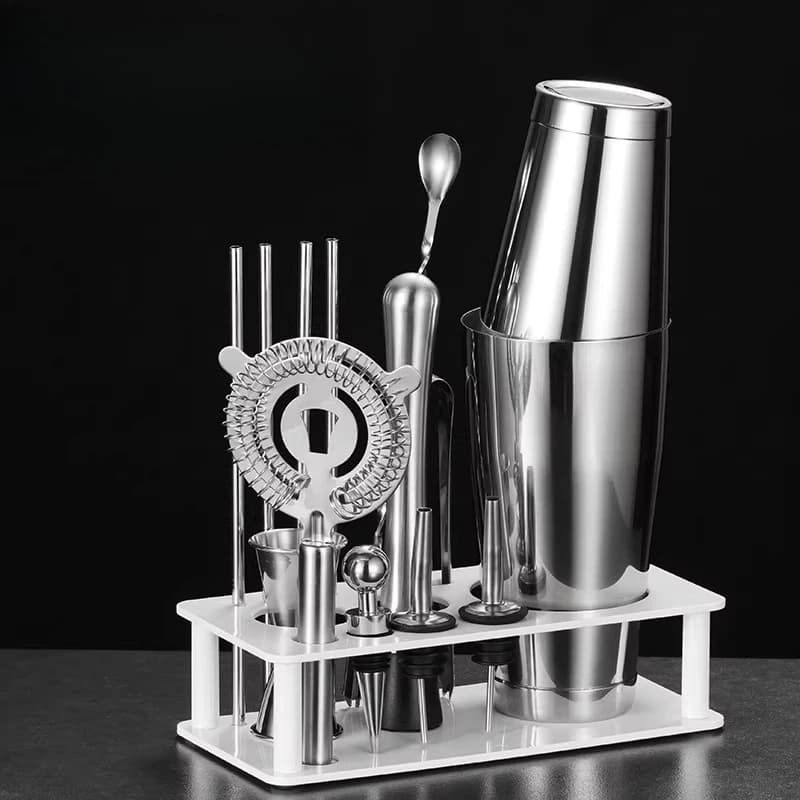 Set da Barman in Acciaio Inox LMM con Shaker e Utensili in Vetro