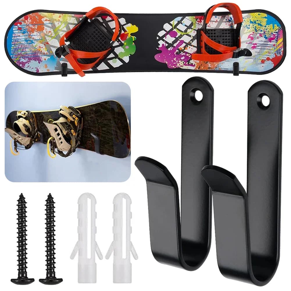 Clip per montaggio a parete per snowboard orizzontale da 2 pezzi Clip per montaggio a parete per snowboard Gancio da parete per snowboard per tavola da sci Longboard