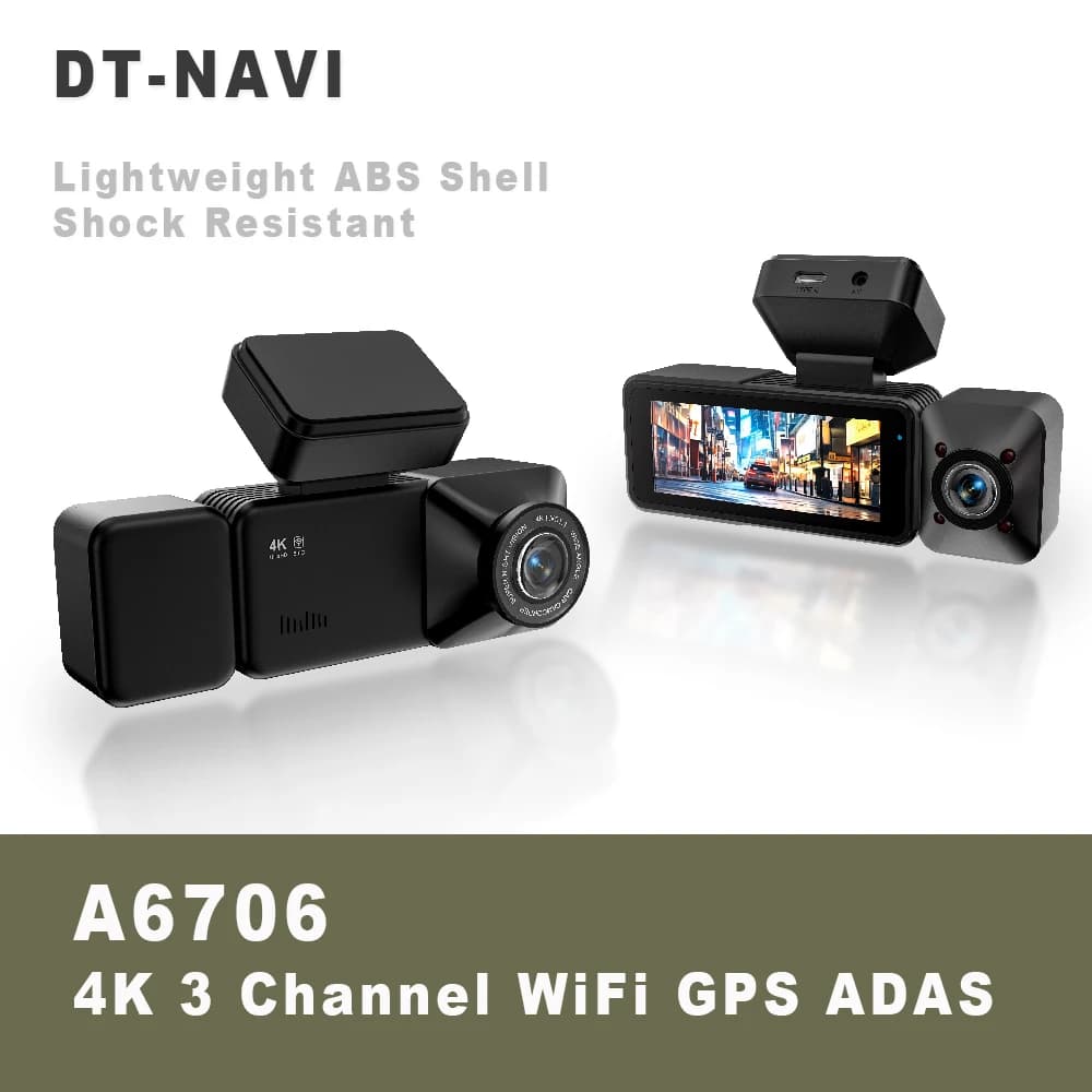 New A6706 4K+1K+2 4K 3 Channel Dash Cam Front 4K+Rear 1080P+Interior 1080P GPS WiFi 24H Parking Monitor Supercapacitor