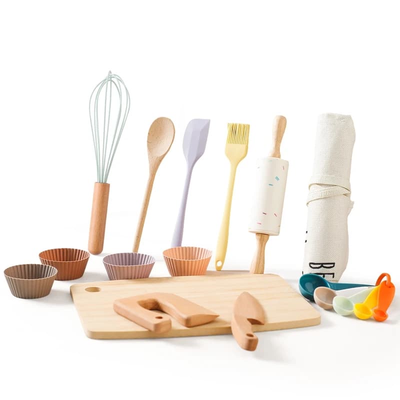 Utensili da cucina in legno per bambini modello Puzzle giocattoli strumento da taglio in legno spatola in Silicone giocattoli per la casa giocattoli educativi per bambini giocattoli Montessori