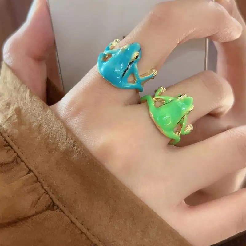 Anello rana Anello aperto rana smaltata regolabile verde Animale carino Bellissimo anello vintage per feste Accessori per gioielli da dito Regali