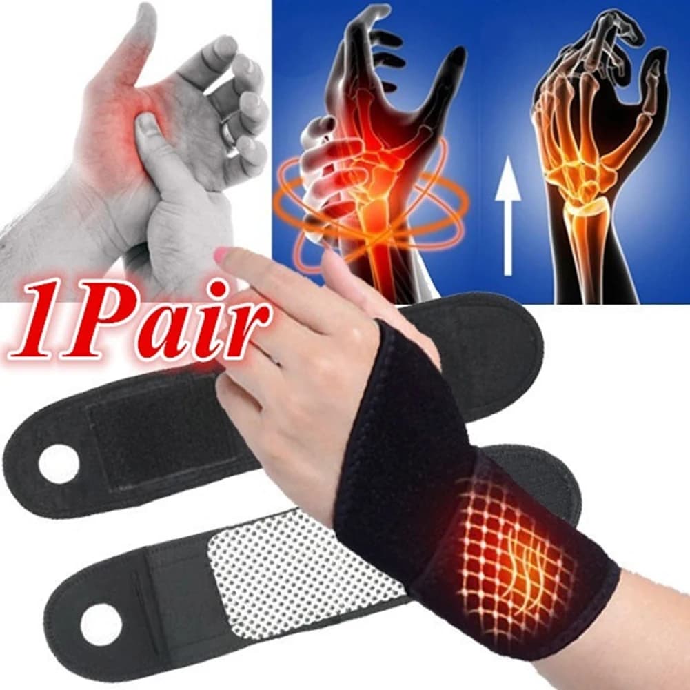 Nuovo 2 pezzi di terapia magnetica autoriscaldante supporto per il polso Brace Wrap riscaldato scaldamani compressione sollievo dal dolore cintura da polso