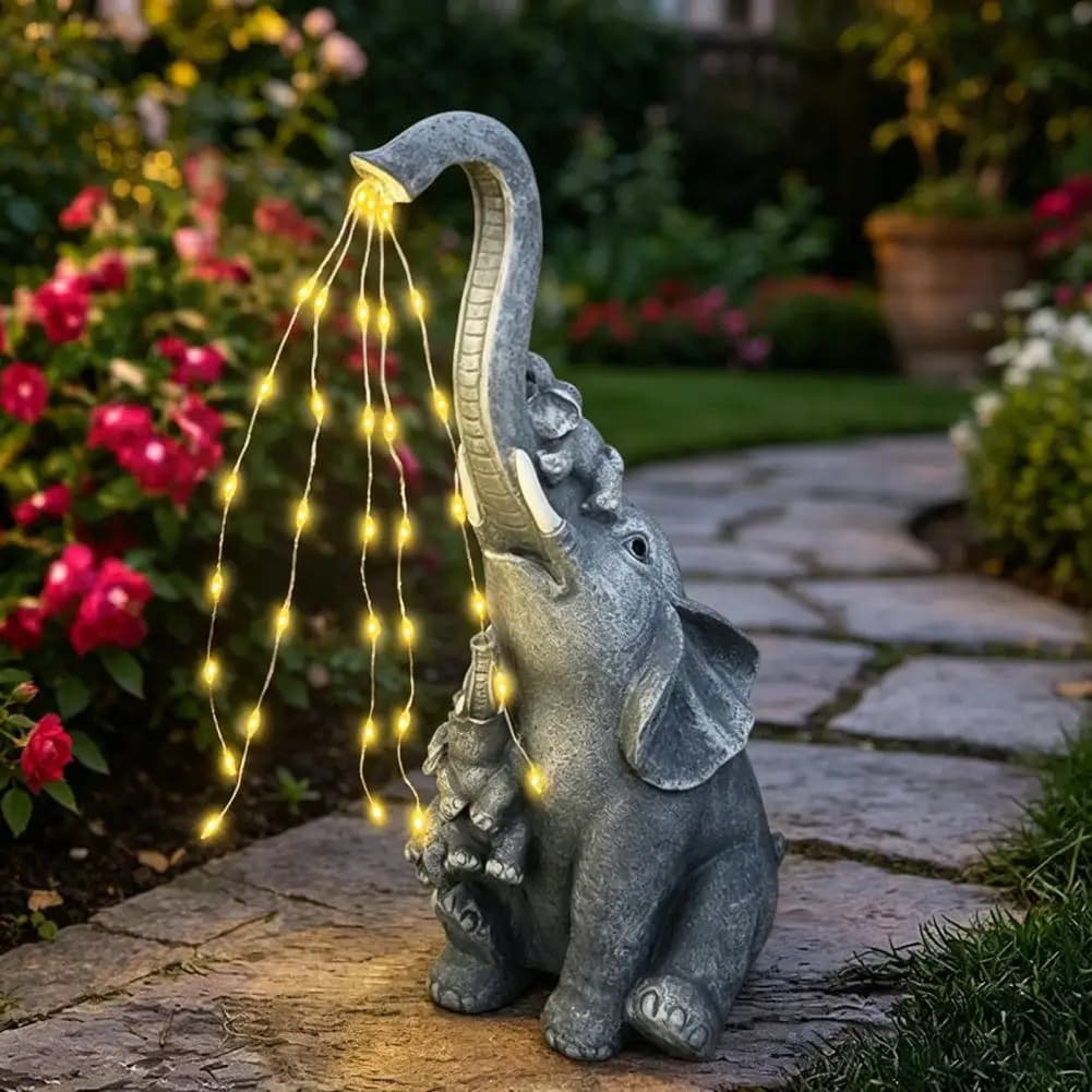 Lampada a Forma di Elefante a Energia Solare, Statua da Giardino con Luce LED, Impermeabile, Illuminazione Decorativa per Esterni e Patio