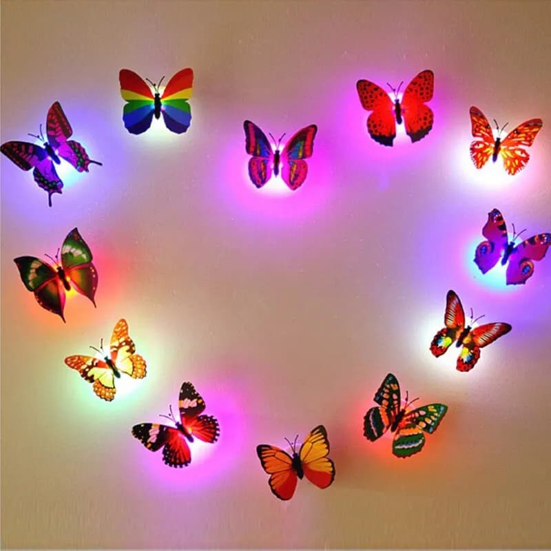 12 adesivi murali farfalla bagliore 3D luci notturne a LED autoadesive per l'arredamento della camera da letto, decalcomanie luminose sicure per la scuola materna dei bambini