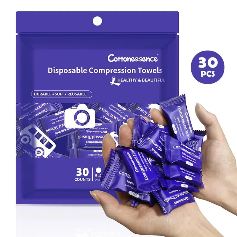 Asciugamano compresso viola monouso portatile in cotone, adatto per viaggi, campeggio, escursionismo, sport, saloni di bellezza