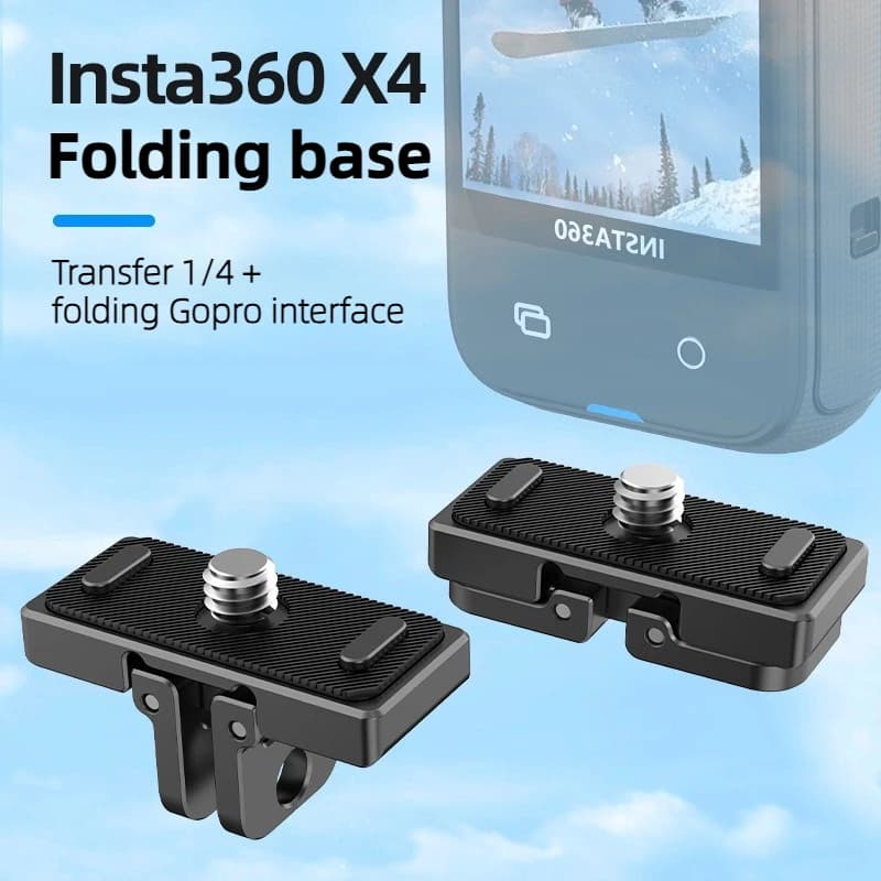 Base adattatore a sgancio rapido per fotocamera Insta360 X4, base pieghevole con interfaccia filettata da 1/4\" per accessori treppiede e selfie stick