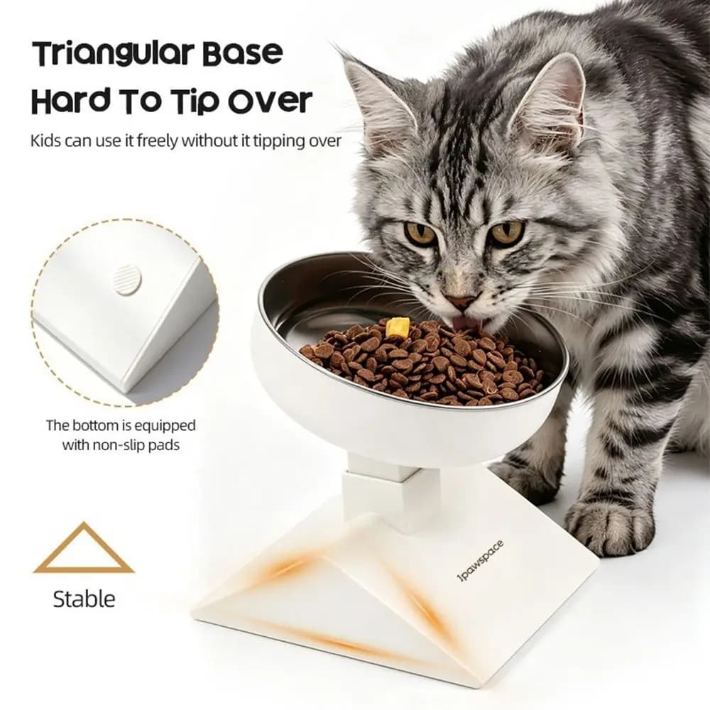 Stainless Steel Adjustable Height Cat Food Bowl Large Capacity Neck Protection Pet Feeder Bowl 750 ML Anti-spill