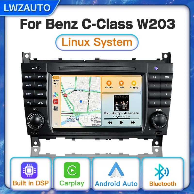 2025 Sistema Linux Wireless CarPlay Android Auto Per Mercedes Benz Classe C W203 GPS FM DSP Lettore multimediale Bluetooth