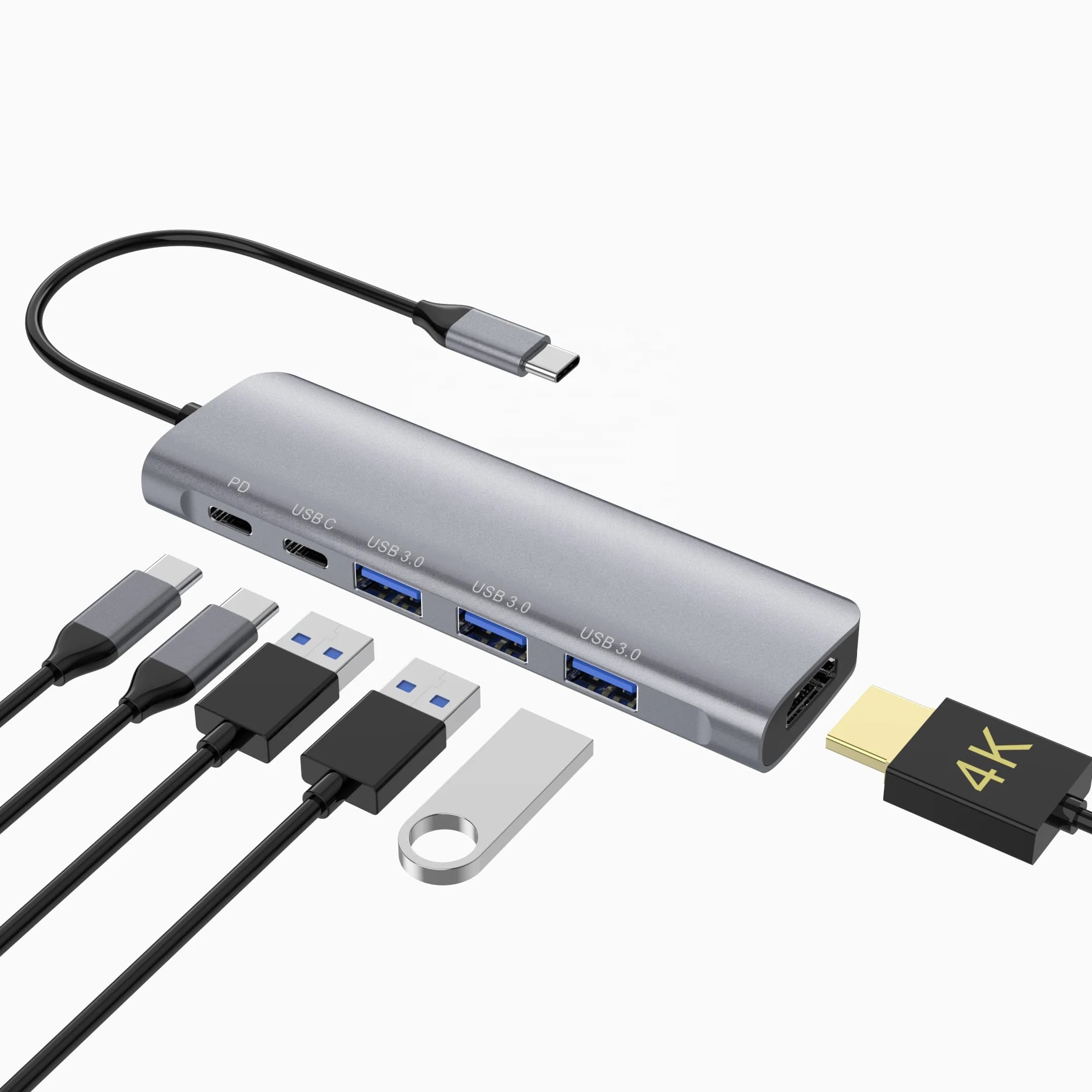 Custom Wholesale OEM/ODM Docking Station 6 in 1 Usb c Hub with Usb c Port for Laptop Mobile Phone Tablet Computer USB HUB