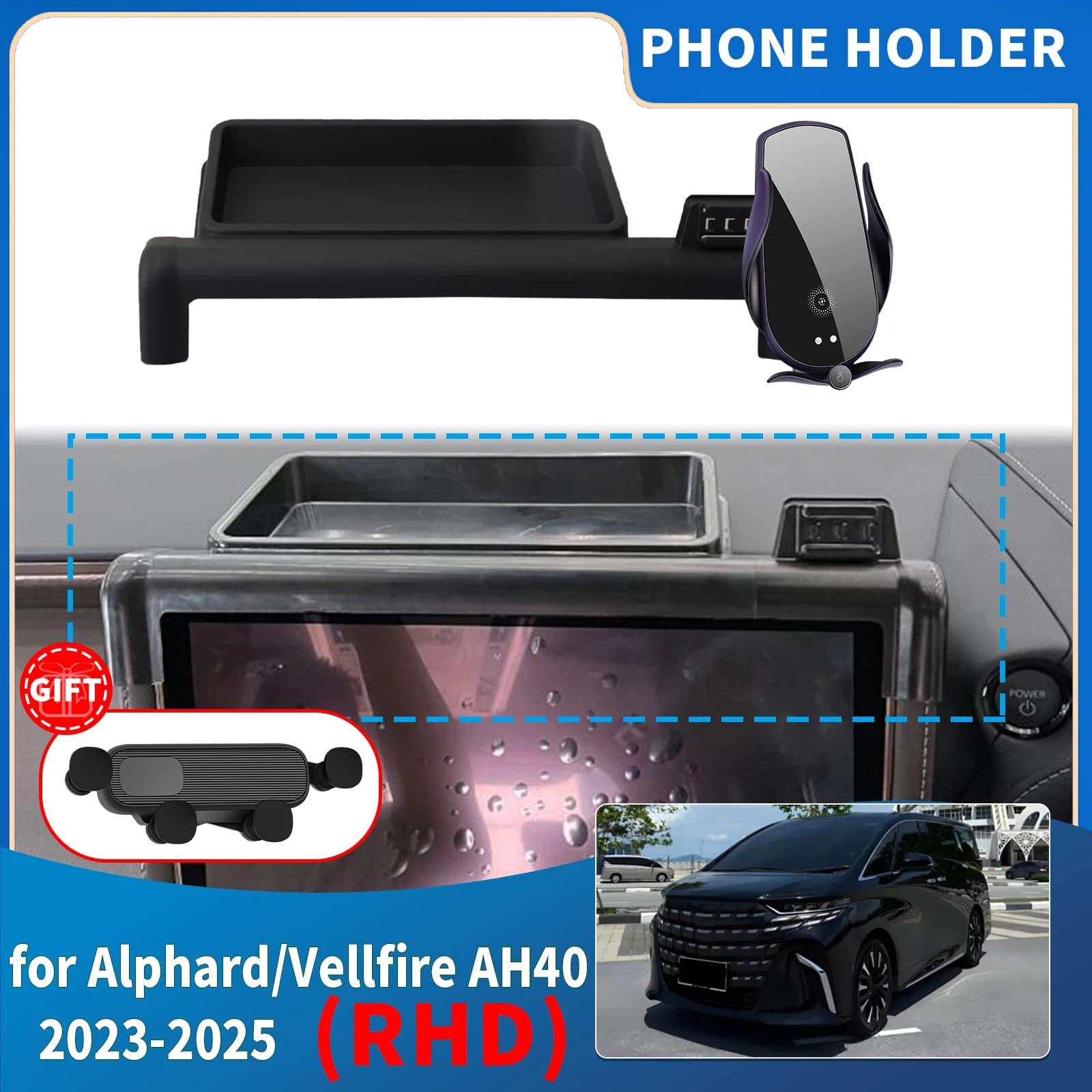 Per Toyota Alphard Vellfire 40 AH40 2023 2024 2025 (Guida a Destra) RHD ​ ​ ​ ​ Supporto per telefono integrato per montaggio su schermo, accessori per auto