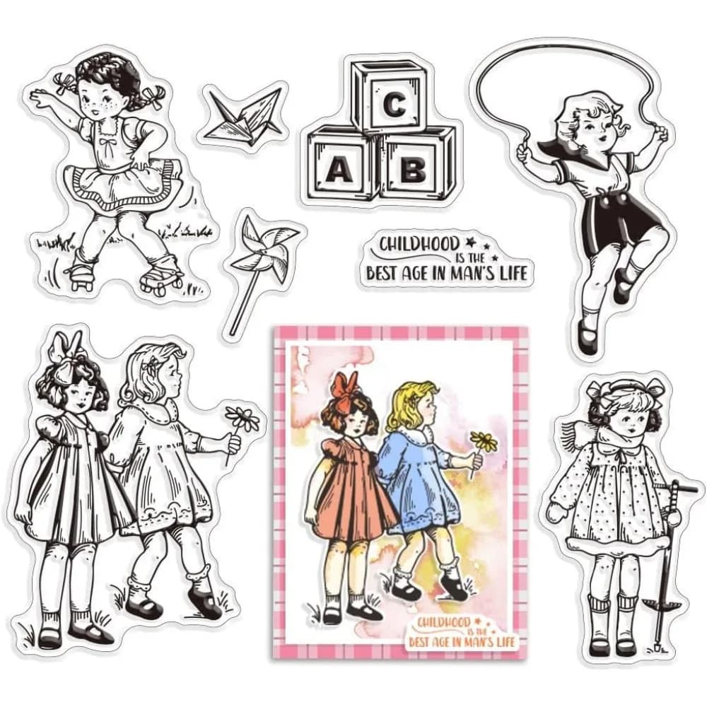 SchoolClear Rubber Stamps Retro Dress Lovely Woman Jump Rope Paper Airplanes Transparent Vintage Postmark Seals Stamp