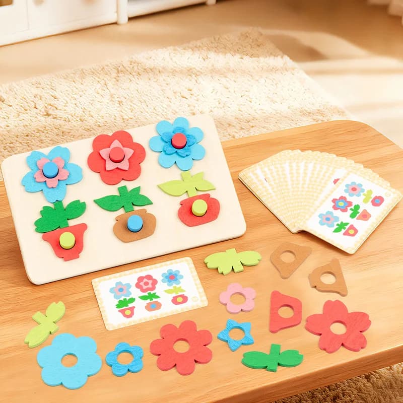 Versatile puzzle di fiori abbinato a blocchi di costruzione, puzzle per bambini, giocattoli per l'educazione precoce, allenamento di messa a fuoco
