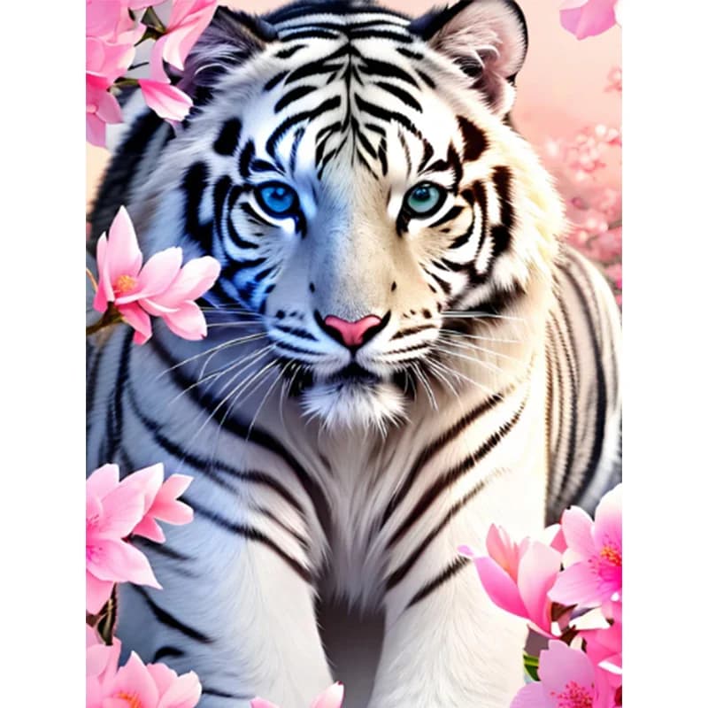 AB Diamond Cross Stitch A white tiger among the flowers 5D DIY Diamond Embroidery Rhinestone Painting Diamond Painting
