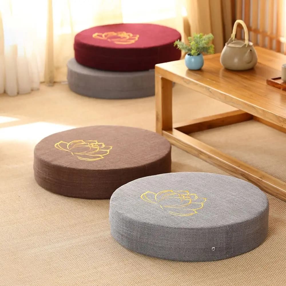Japanese-style Yoga Meditation Cushion Embroidered Lotus Thickened Seat Cushion Removable Round Backrest Pillow Tea Room