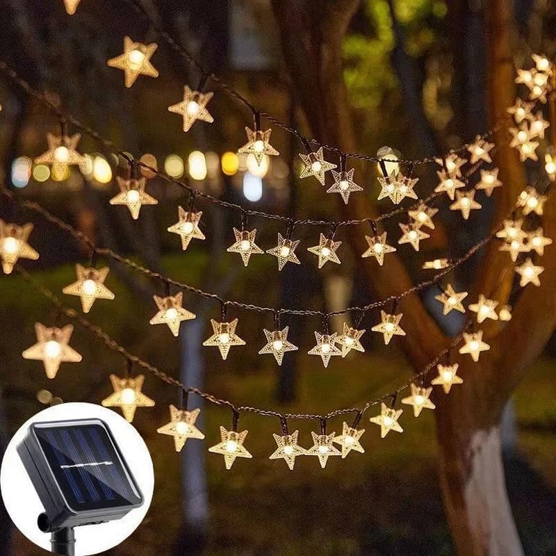 Luci a LED a forma di stella solare Luci da fata ad energia solare impermeabili per esterni per patio Giardino Cortile Portico Decorazioni di nozze di Natale