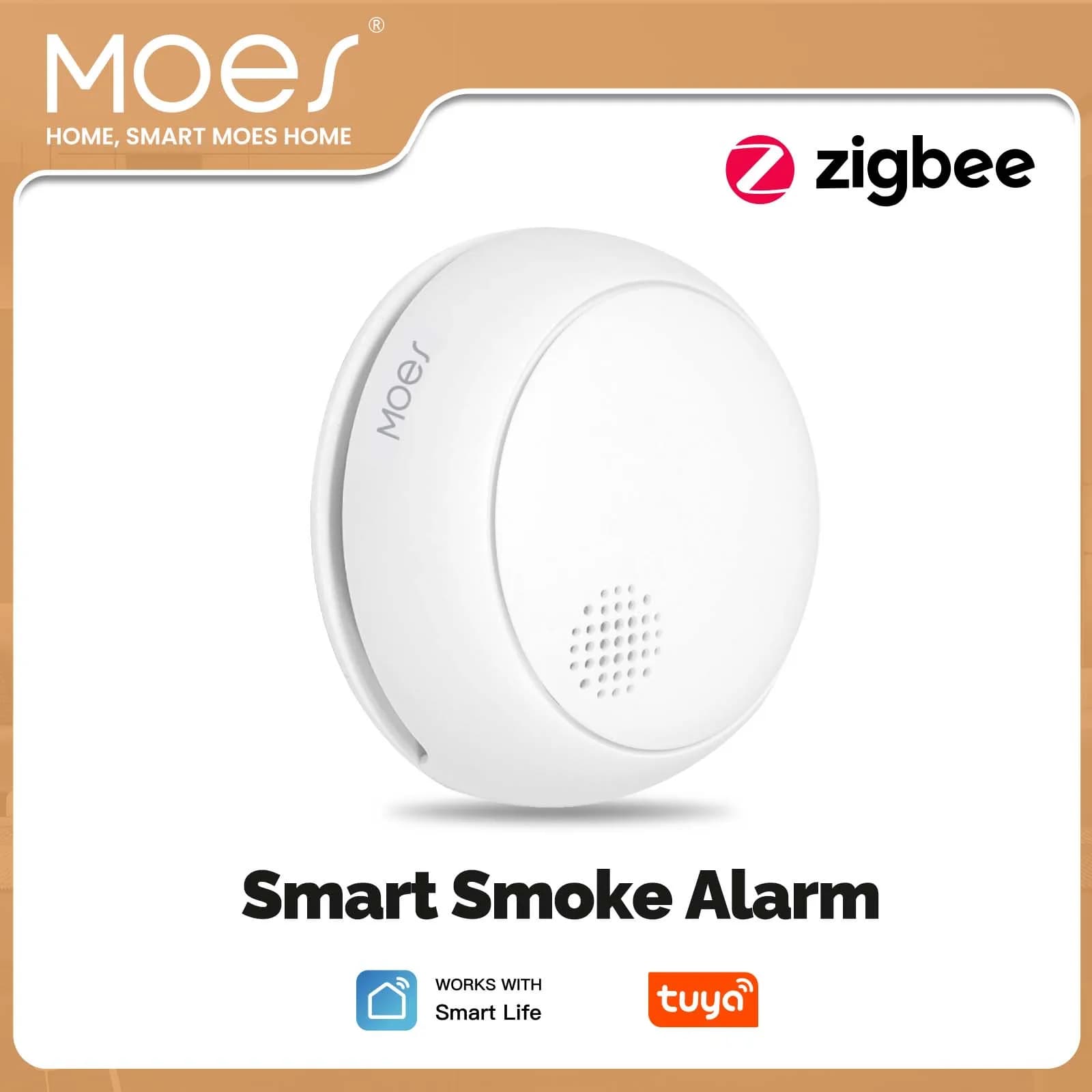 MOES ZigBee Rilevatore di fumo wireless intelligente Allarme antincendio Sensore sirena 85dB Protezione di sicurezza domestica Sensore di fumo da cucina Avviso app