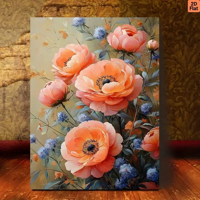 1pc Paint by Numbers Kit with No Frame - 11.8x15.7 Inch (30x40cm) Pink & Peach Peonies on Beige, Numbered Pre-Printed Canvas, Ea