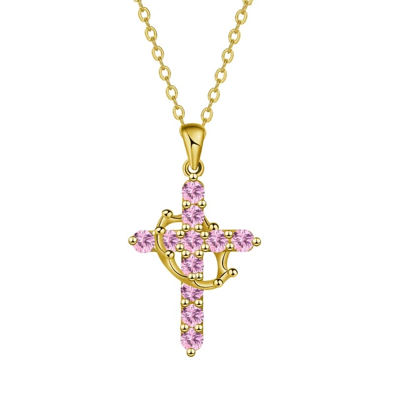 Squisita collana girocollo con croce di strass rosa per donna uomo corona girevole con strass collana con croce gioielli regalo di preghiera