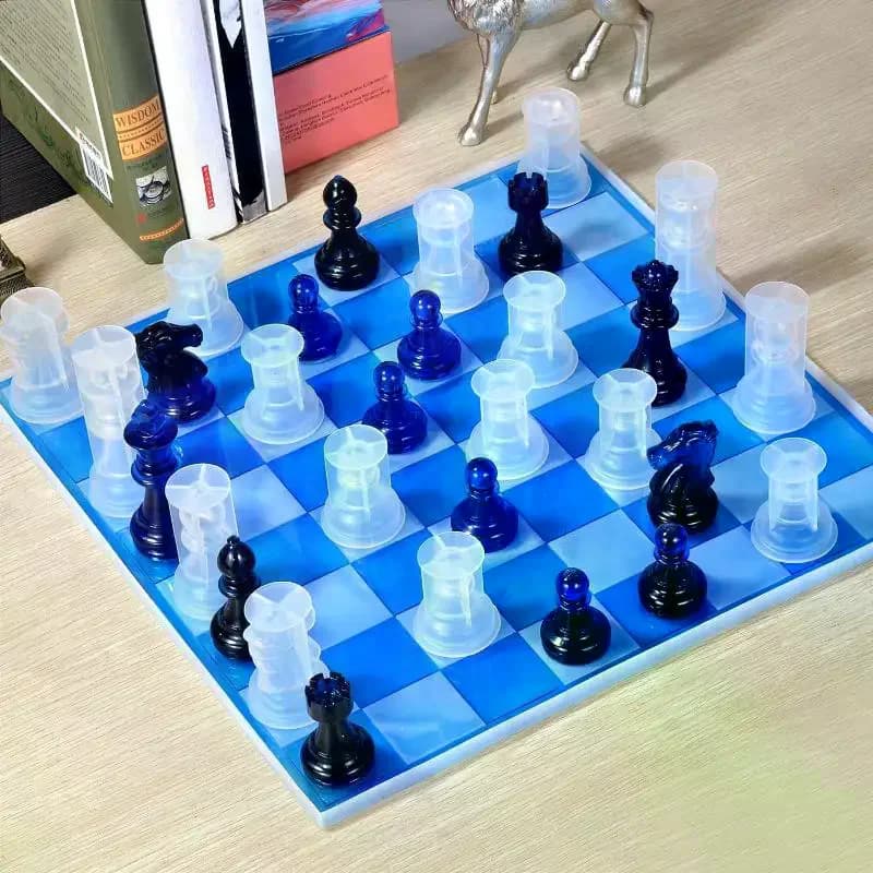 Stampo in resina per set di scacchi con scacchiera, stampi in resina siliconica 3D per scacchi, per creazioni fai da te, regalo di compleanno