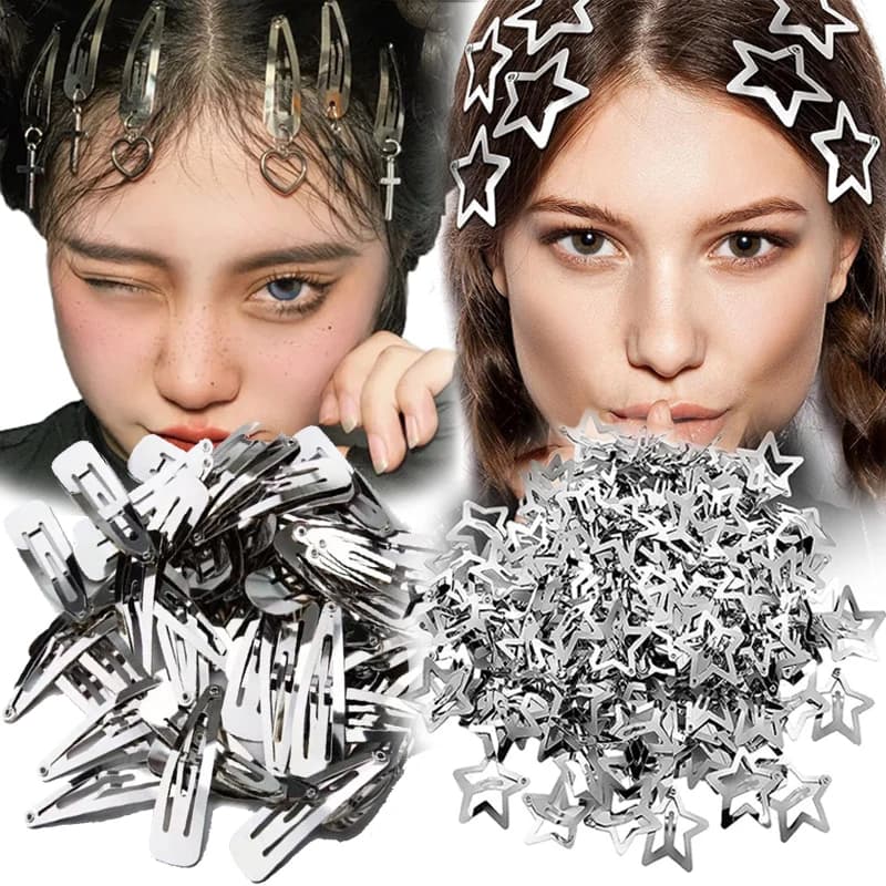 YK2Silver YK2 SilverJewelry Star Fermagli per capelli Goccioline di metallo Forcine per capelli Barrettes Clip Ragazze Coreano Tornante Copricapi Accessori