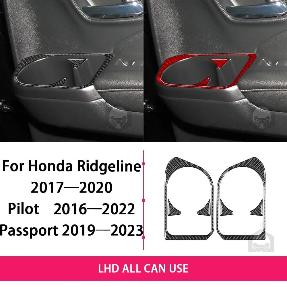 For Honda Ridgeline Pilot Passport Car Accessories Carbon Fiber Rear Door Cup Holder Panel Interior Cover Trim Modified Sticker