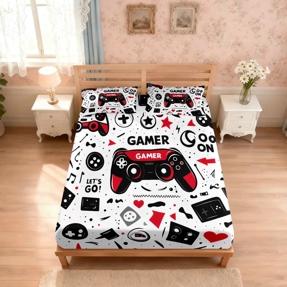 Set di 3 Lenzuola con Stampa di Controller di Gioco Cartoon, Copriletto Morbido Multimisura, Decorazione per Camera da Letto