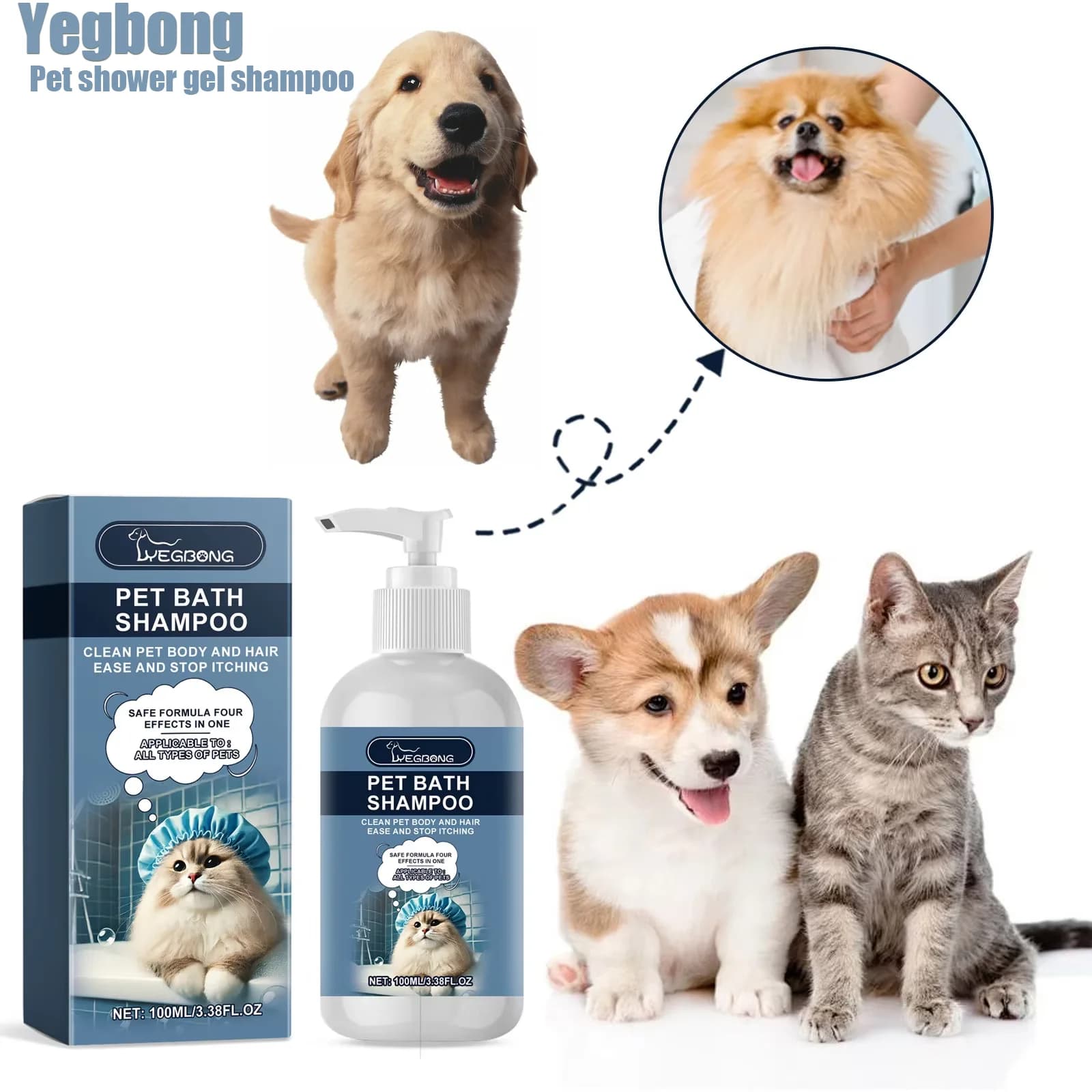 Gel doccia per animali domestici per cani e gatti - Shampoo idratante per il bagno profumato per la cura dei capelli, antiacaro, deodorante per il lavaggio del corpo