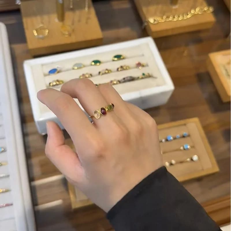 New oval bead ring women's simple high quality light luxury open ring fashion ring Internet celebrity niche design sense