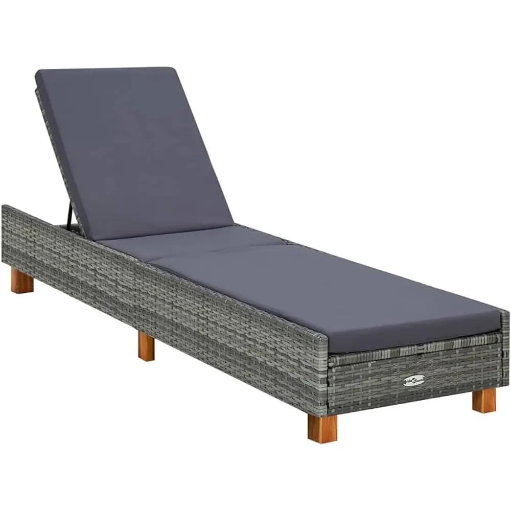 Adjustable outdoor rattan sunbed with cushion, poolside reclining chair for patio, beach and courtyard
