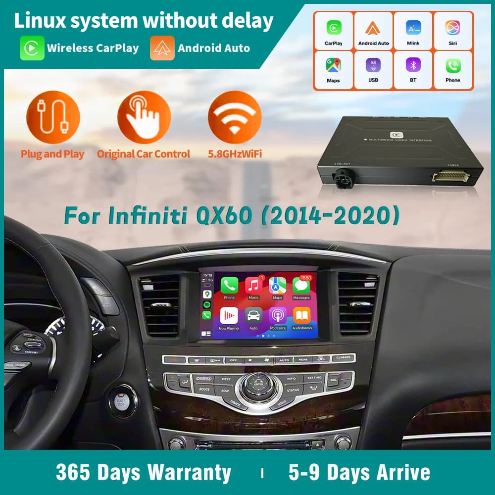 Wireless CarPlay Per Infiniti QX60 Hybrid 2014-2020 Supporto Android Auto Musica Retromarcia Della Macchina Fotografica Specchio Link Navi Apple Car play