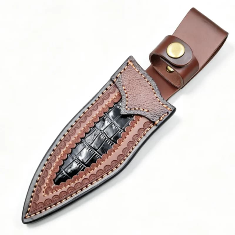 Crocodile Texture Spliced Split Cowhide Knife Sheath Waist Belt Carry Tool Scabbard Sheath Only No Knife Included