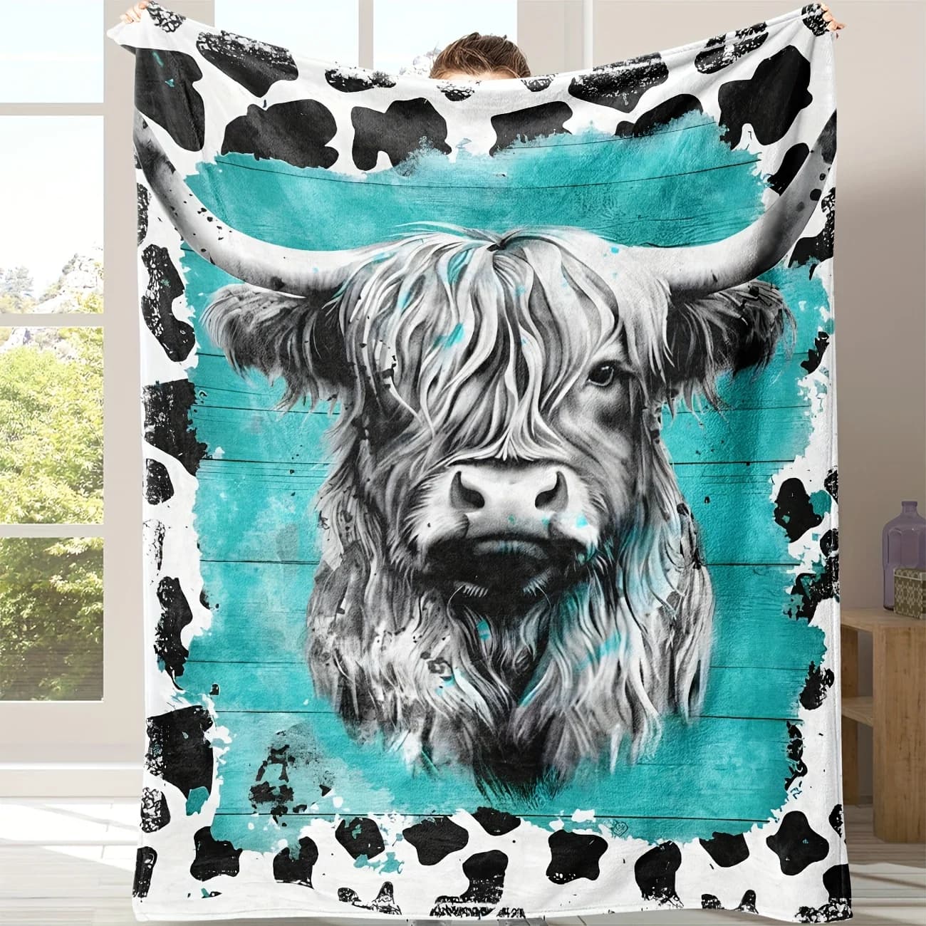 1pc Coperta Verde Bovini delle Highland Stampa 3D Flanella Calda Coperta Accogliente Viaggio A Casa Regalo Di Compleanno Sedia Divano Arredamento Della Stanza Personalizzato