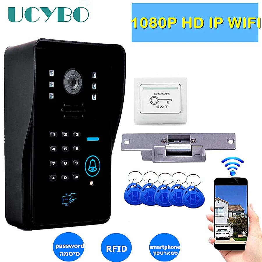IP wifi video campanello telecamera citofono sistema 1080p HD wireless IR RFID serratura elettrica sicurezza domestica audio video door phone kit