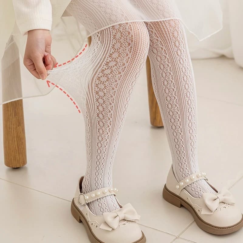Collant a rete con motivo margherita completamente stampato per neonate Gonne da principessa Calze inferiori Calzini attillati da danza cava per bambini