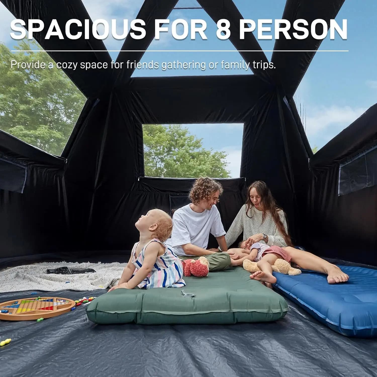 8 Person Blackout Design Cabin Tent, Camping Family Tent with Multi Room & Extra Porch and Rainfly, 2 Rooms Huge Portable with Carry Bag, Blue