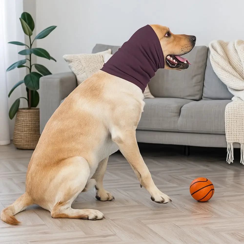 Sciarpa per cani Cappello Paraorecchie calmante per cani elastico Fascia per capelli Paraorecchie per toelettatura per cani caldo Morbido e traspirante Ghetta per il collo dell'animale domestico da viaggio