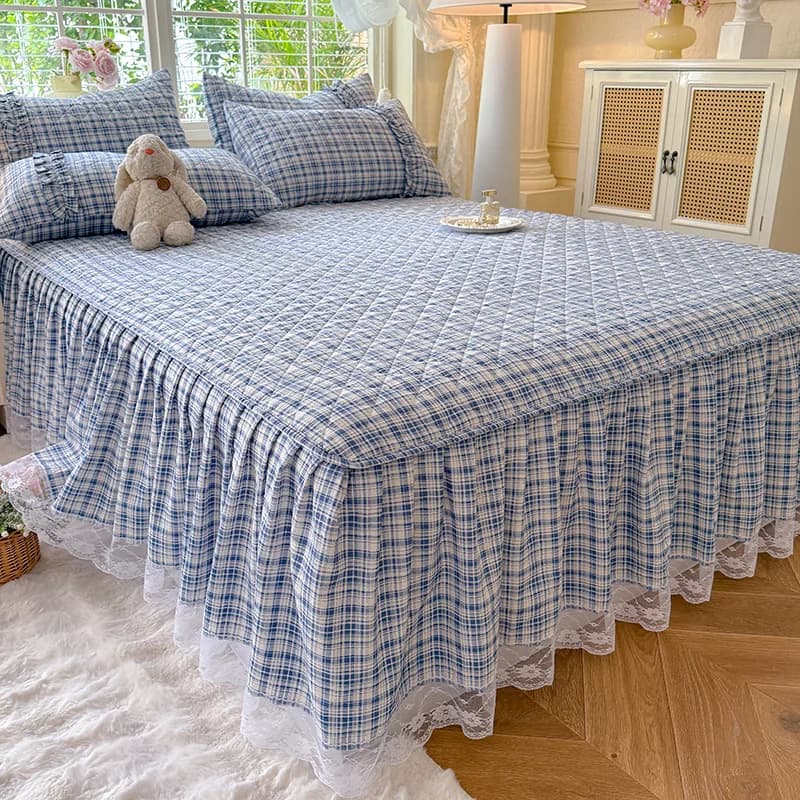 Bonenjoy 1 piece thicken skirt bed Scottish style bedspread queen/king size bedding quilted for home ssi(without pillowcase)