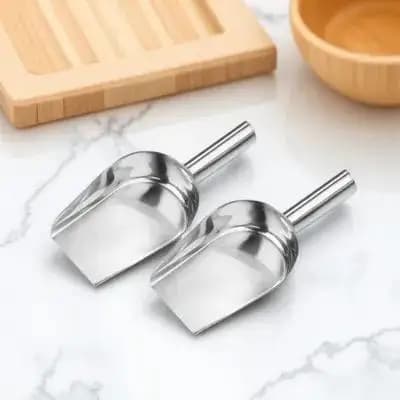 2Pcs Smooth Polish Stainless Steel Ice Scoop Kitchen Food Shovel for Ice Cube Candy Flour Nut Bean Coffee Sugar Grain